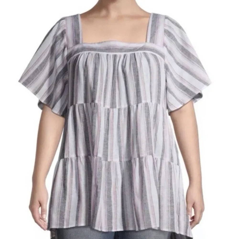 Striped Square Neck Linen Blend Woman’s Top